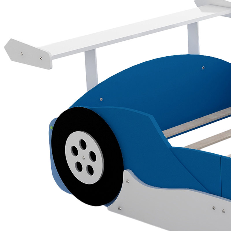 Full Size Race Car-Shaped Platform Bed With Wheels, Blue, Full