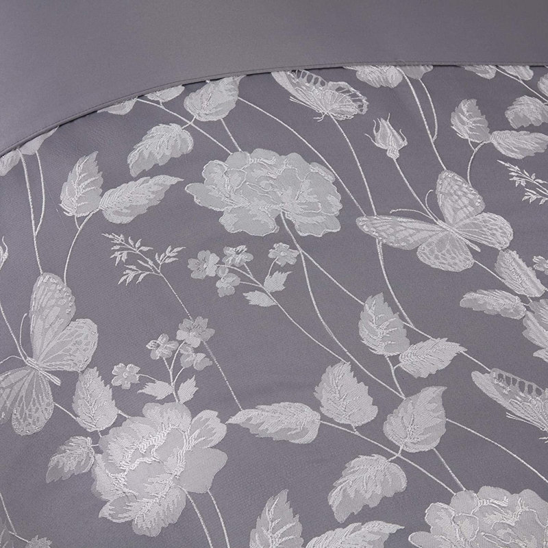 Edmiston Floral Duvet Cover Set with Pillowcases Included, Double Duvet Cover + 2 Pillowcases (50 x 75cm), Silver
