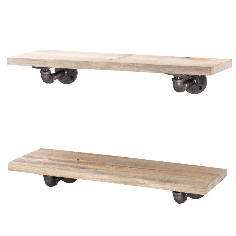 Ternes 2 Piece Pine Floating Shelf, Driftwood Tan