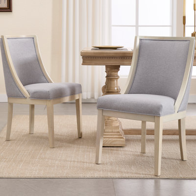 Vintage Style Upholstered Solid Wood Legs Linen Dining Chair With Backrest, With Solid Wood Frame, For Dining Room/Living Room