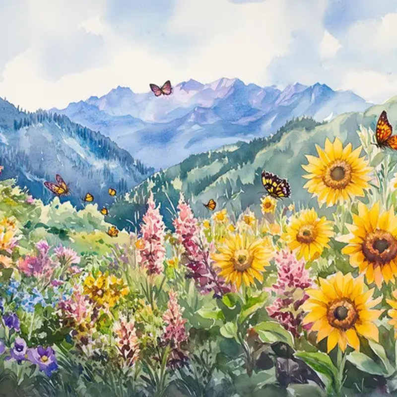 Murale paysage de tournesol, L 108 po x l 160 po