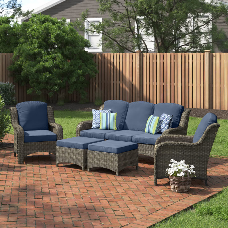 Melanson 5 - Person Patio Conversation Set with Cushions, Denim Blue