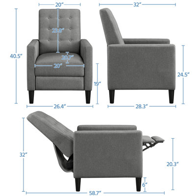 Adysyn Button Tufted Upholstered Manual Push-Back Recliner