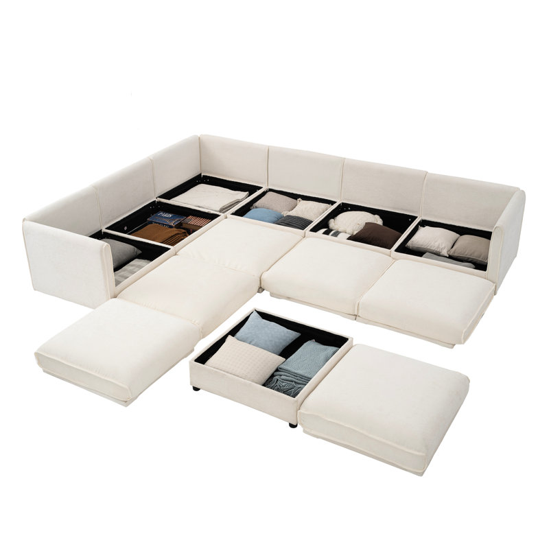 6 sièges modulaires en chenille blanc - avec rangement et cylindrique et pour un style de vie moderne dans la maison 6 sièges, luxe