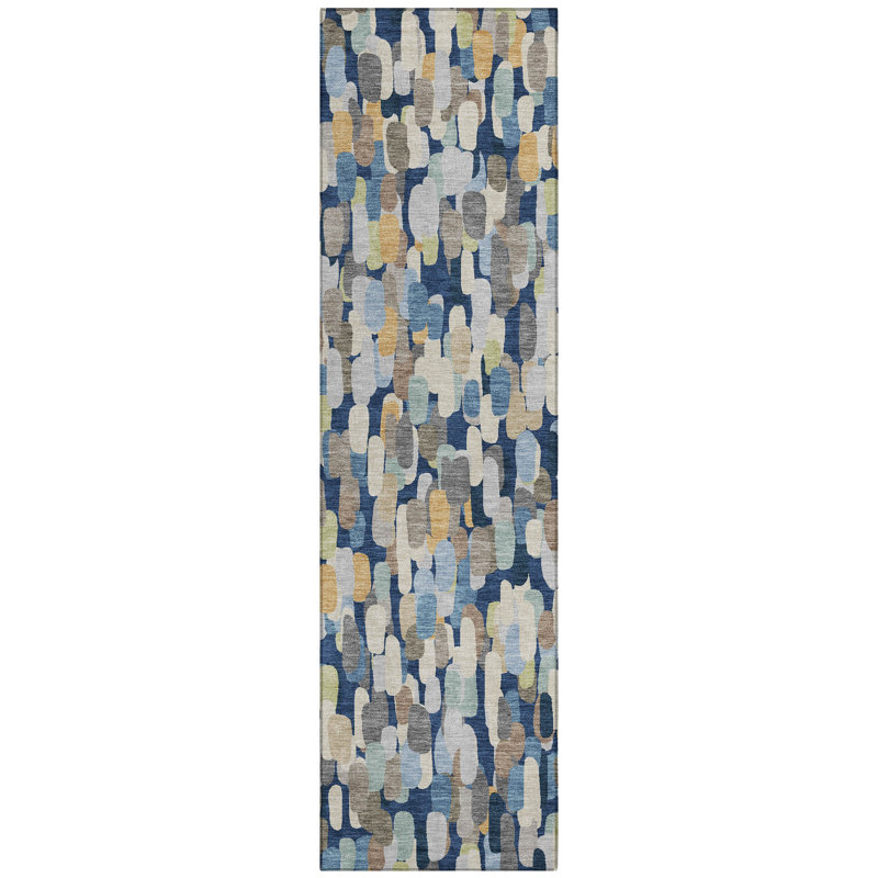 Machine Washable Indoor/Outdoor Chantille ACN2451 Casual Rug, 2'3" x 7'6" Runner, Navy