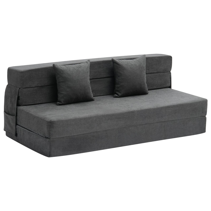 Canapé-lit pliant 3-en-1 avec 2 coussins gris foncé