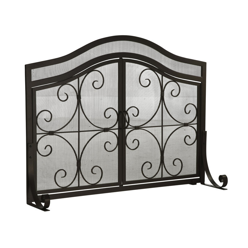 Small Crest Fireplace Screen With Doors, Black, 31.5" H x 38" W x 3.75" D