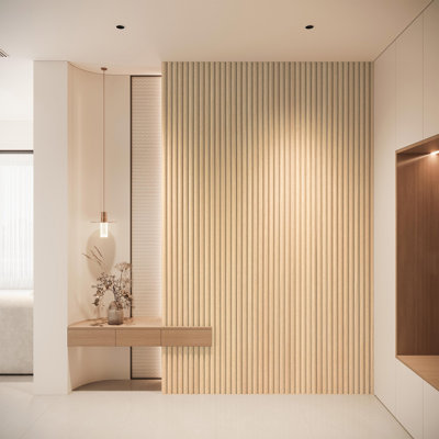 4PCS 103.94" x 5.71" Fluted Semi-Circle Wood Shiplap Wood Wall Paneling,3D Wall Paneling for Interior Wall Décor (16.48 Sq.ft./Case)