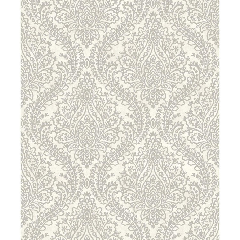 Rouleau de papier peint métallique L 33 pi x l 21 po Antonia Vella Tattersall, Blanc / argent