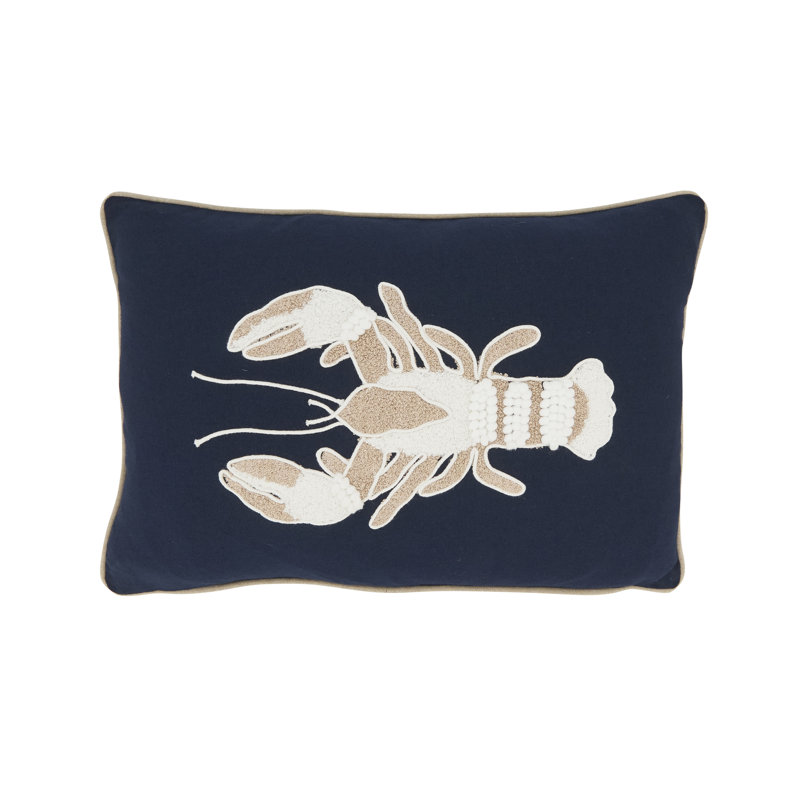 Embroidered Lobster Pillow, Polyester