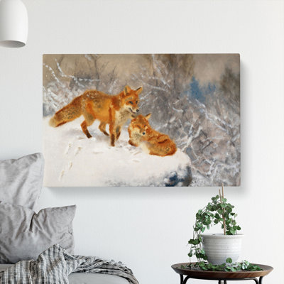Two Foxes by Bruno Liljefors - Wrapped Canvas