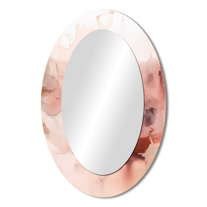 Pink Delicate Abstract Marble II - Abstract Oval Decorative Mirror On Metal, 36" x 24"