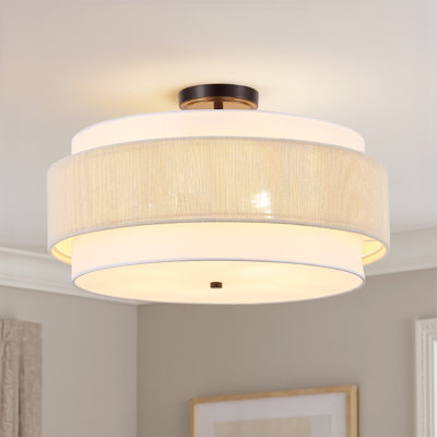 20" 4-Light Tiered Rope Drum Semi-Flush Mount Ceiling Light