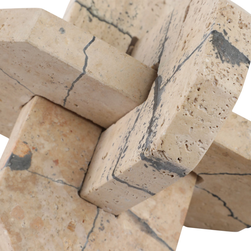  Usko Gorda Small Crackle Travertine Knot, Ivory/Tan, 9" H x 9" W x 9" D