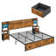 Base de lit plateforme grand et très grand en métal avec tête de lit avec rangement, tables de chevet intégrées, lumières DEL RVB, station de charge et panneau perforé, capacité de 1000 lb, aucun sommier nécessaire-1821323505-1821323511