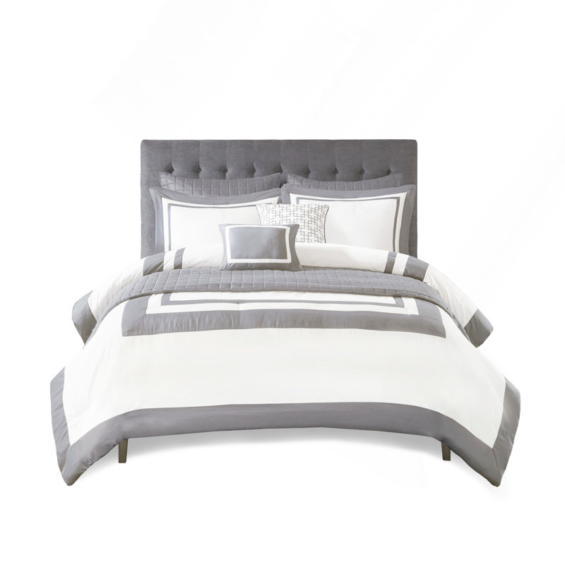 Ensemble d'édredon et de courtepointe luxueux 8 pièces en gris, double / grand, pour une utilisation toute l'année et un décor intérieur élégant
