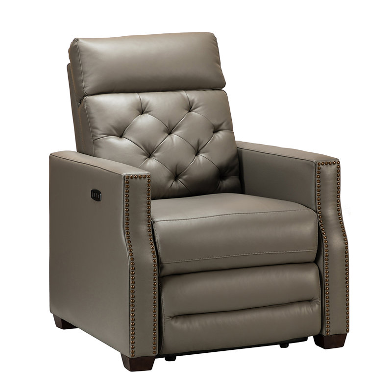 Fauteuil inclinable électrique en cuir véritable de 31,50 po Gumesindo, Cuir véritable colombe