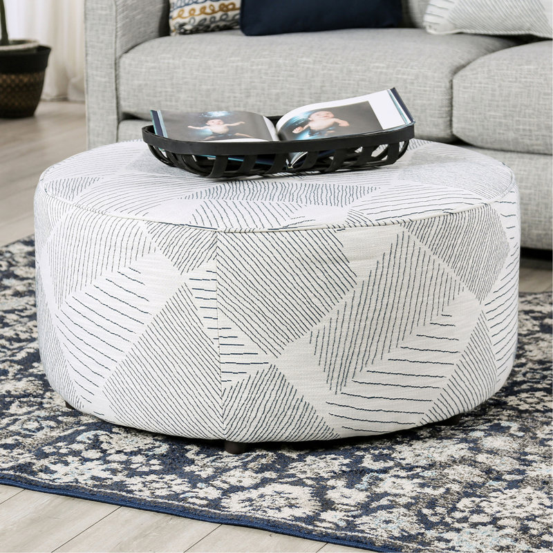 Repose-pieds rond avec garniture de style transitionnel gris et bleu marine