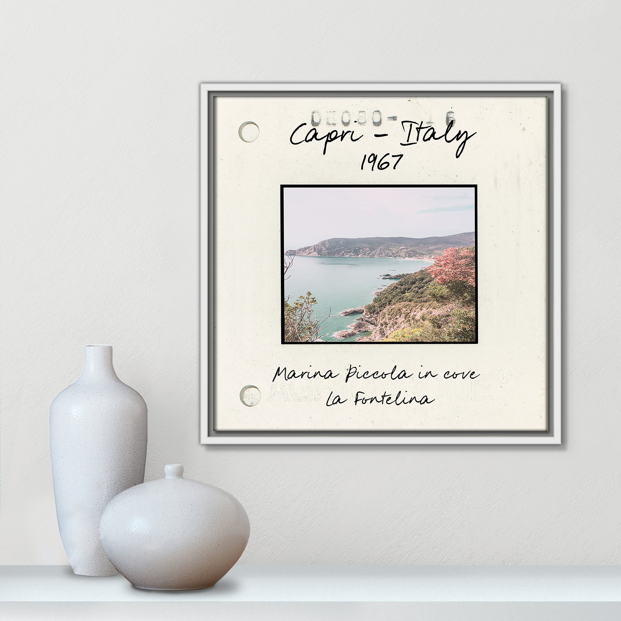 Capri Italy - Marina Picolla in La Fontalina Print by Susan Jill, 17.5" H x 17.5" W x 2" D, White Floater Framed Canvas