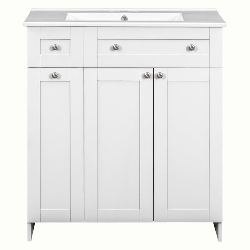 Ensemble de meuble-lavabo avec lavabo en céramique, Blanc