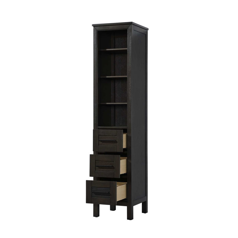 16 Inch Open Shelving Bath Storage Cabinet in Chocolate Oak, Chocolate Oak, 72" H x 16" W x 72" D