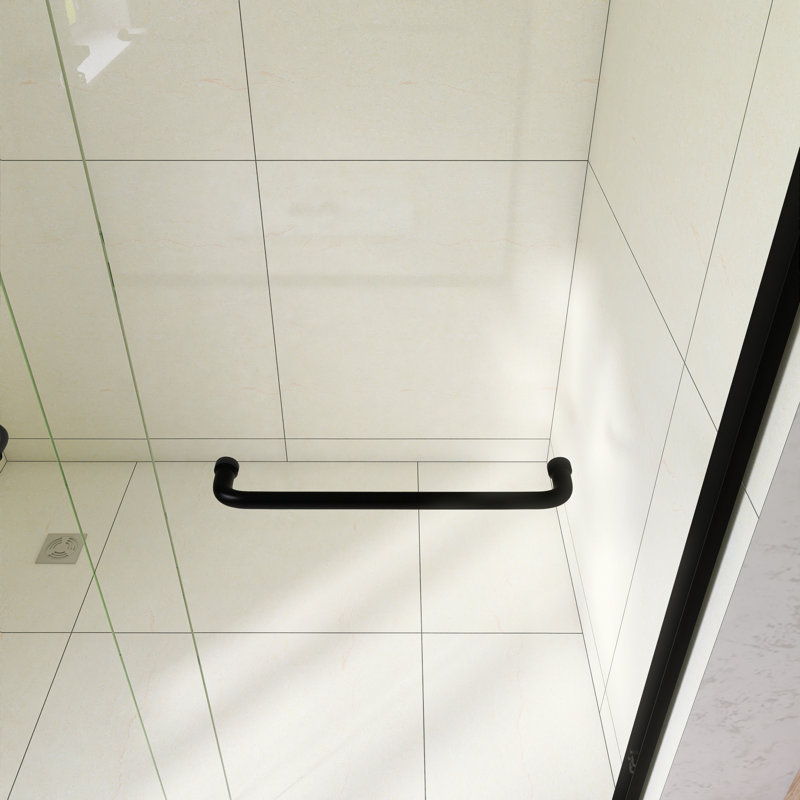 56-60" X 72" Double Sliding Shower Door - 1/4" (6Mm) Tempered Glass With Explosion-Proof Film, Aluminum Frame & Stainless Steel Handle, Matte Black Finish