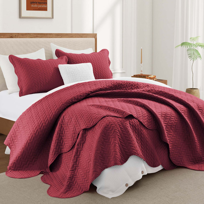 Embossed Microfiber Quilt Coverlet Set, Queen ( 90 Inc x 96 Inc ), Charcoal