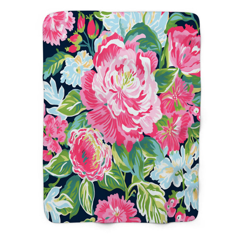 Motif de balise maritime - 1 pièce Sherpa Premium, L 50 po x L 60 po, Élégante fleur rose
