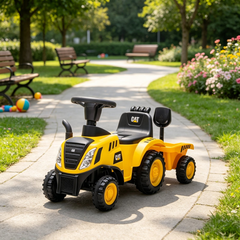 Toddler Ride-On Construction Truck with Trailer, Shovel, Fork, Horn, Music and Lights, Yellow