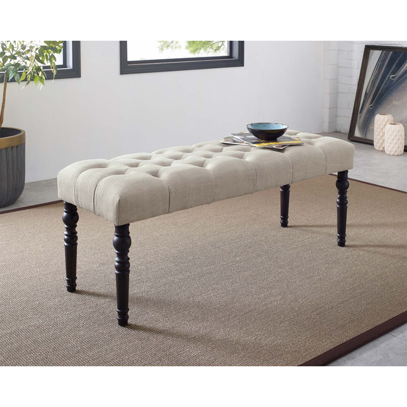 Leviton Fabric Tufted Turned Leg Dining Bench, Comfortable And Elegant Seating For Modern And Traditional Dining Rooms, Tan