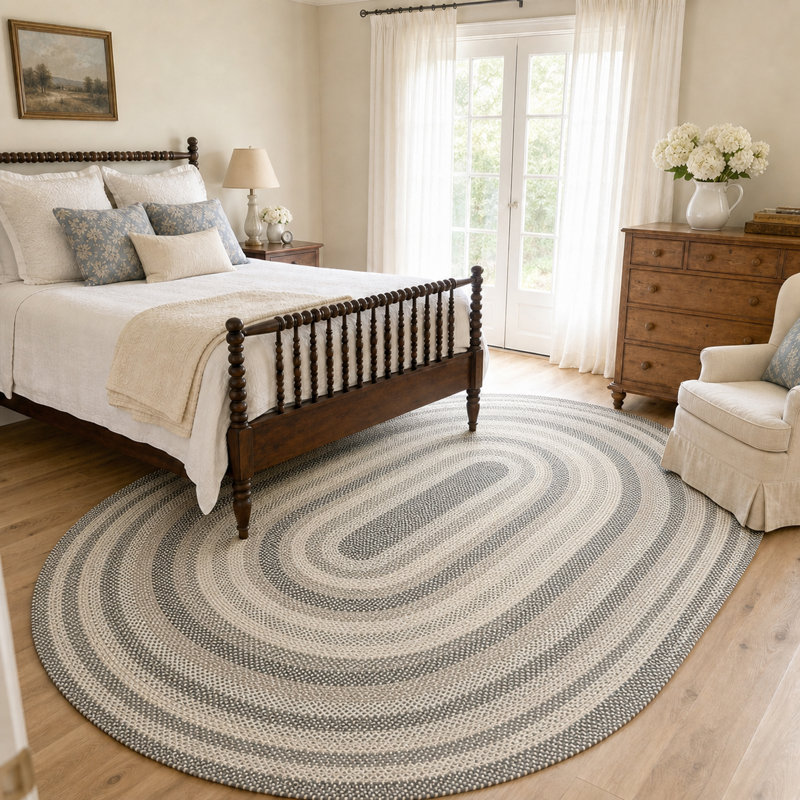 Tapis réversible haut de gamme en jute tressé Birch, couleur ivoire/gris, Ovale 8 pi x 10 pi
