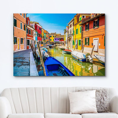 «Vibrant Neon Venice», Italie, bateaux sur la nature, impression sur toile