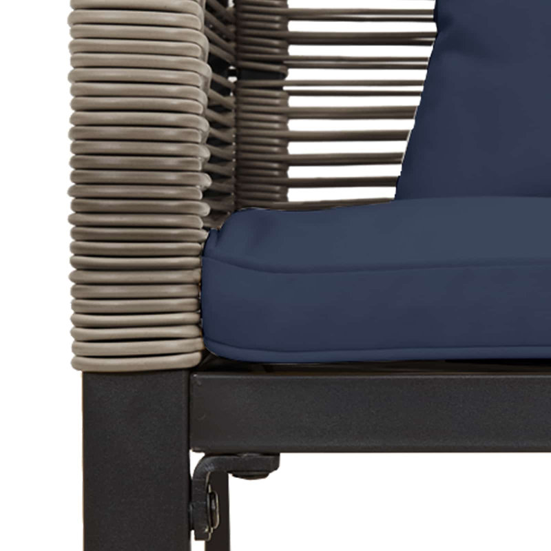 Poly Rattan Outdoor Bench, Navy Blue, Grey