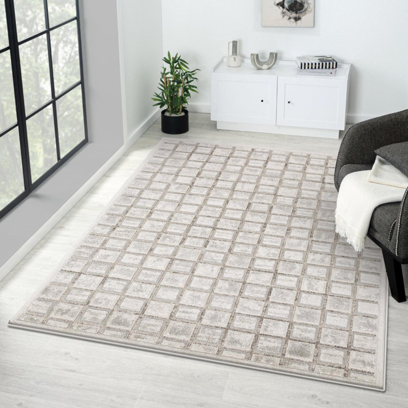 Tapis à motif géométrique moderne, Champignon, 9x12