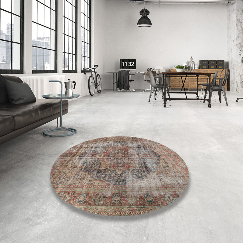 Tapis oriental en laine brun, Rond 6 pi