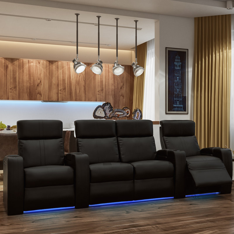Sièges de cinéma configurables power home, Cuir véritable, Noir