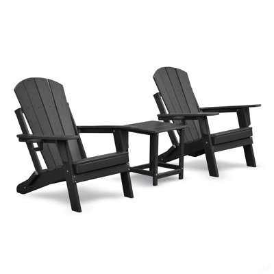 Ensemble de 2 chaises pliantes pour l'extérieur Adirondack et table, chaise pliante en PEHD résistant aux intempéries, chaise de jardin ergonomique pour terrasse sur le patio extérieur, balcon, noir