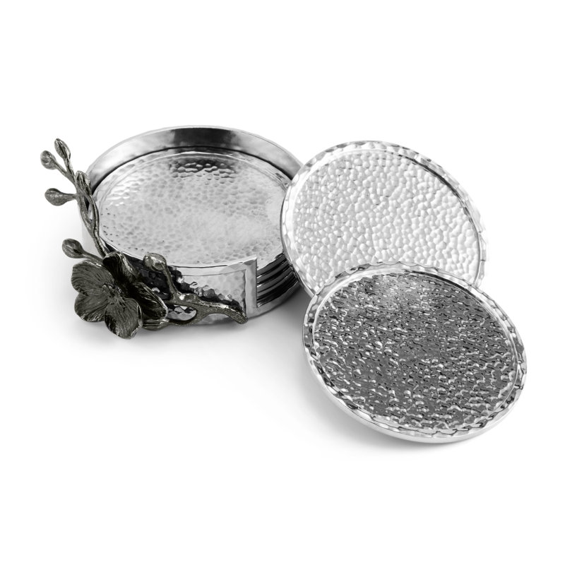 Black Orchid Coaster Set With Holder