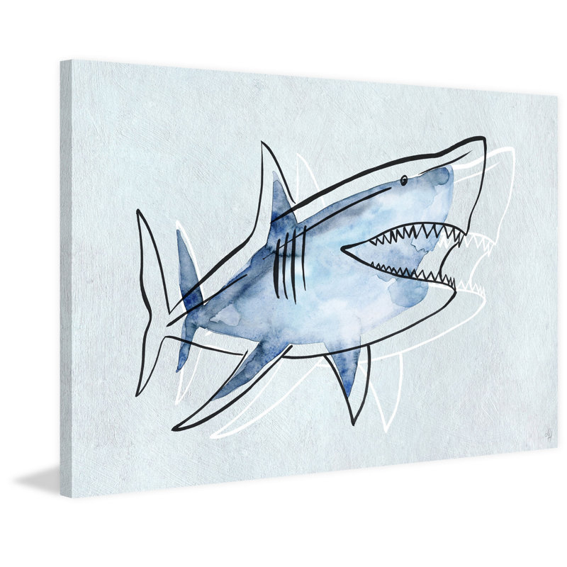Rodolfo Great Blue Shark II - Painting on Canvas, 25cm H x 38cm W