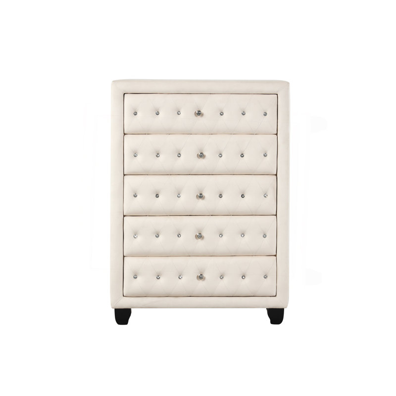 Ensemble de chambre à coucher grand 5 pièces en bois crème, Grand lit