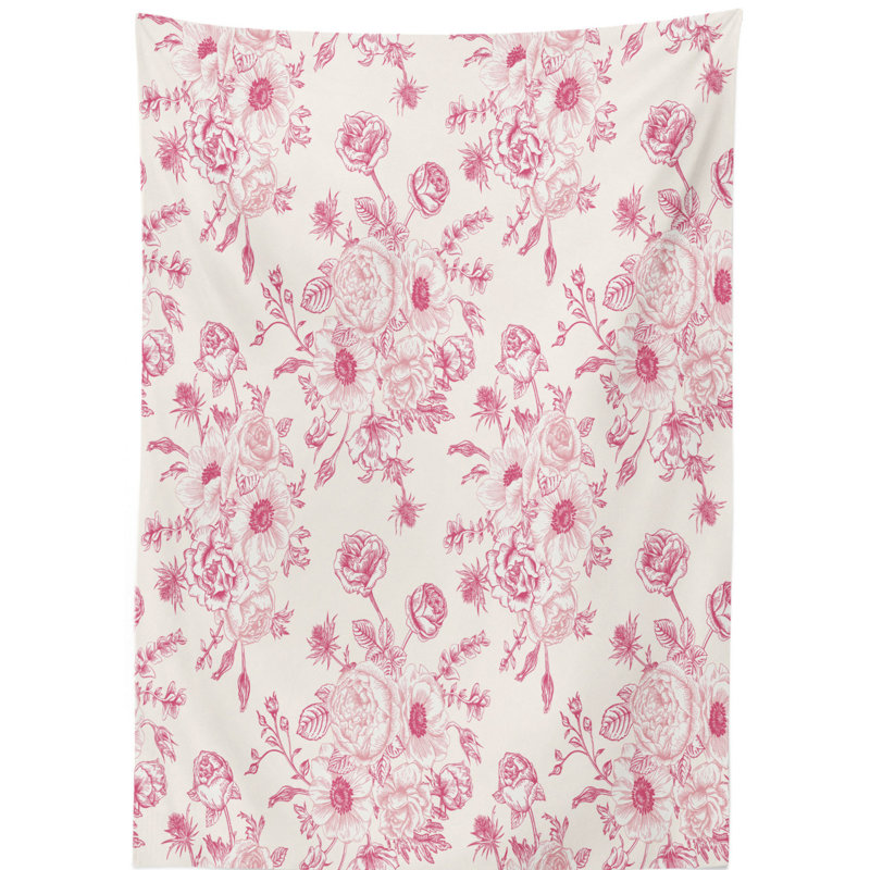 Floral Tablecloth, 60'' D x 90'' L, Pink/Blue