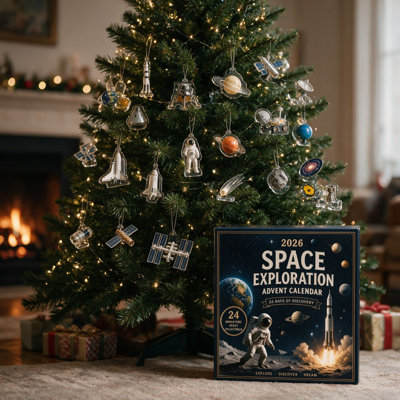 Calendrier de l'Avent 2026 sur le thème de l'exploration spatiale : 24 décorations suspendues en acrylique, compte à rebours de Noël, système solaire, astronaute