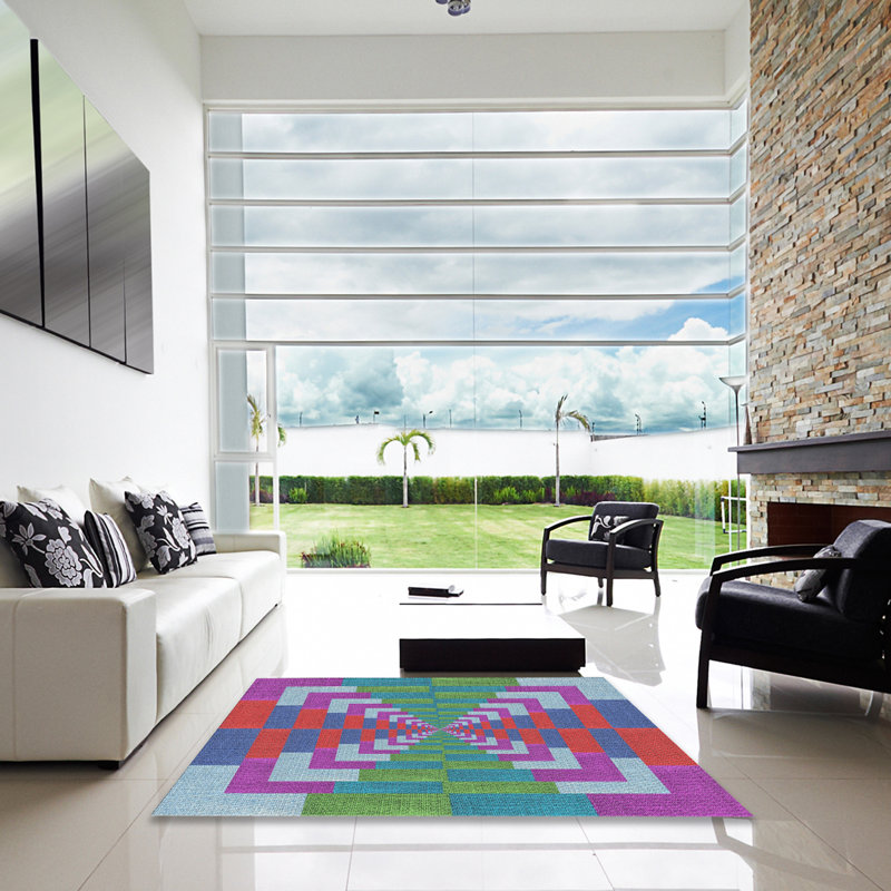Tapis décoratif bleu géométrique, Carré 6 pi