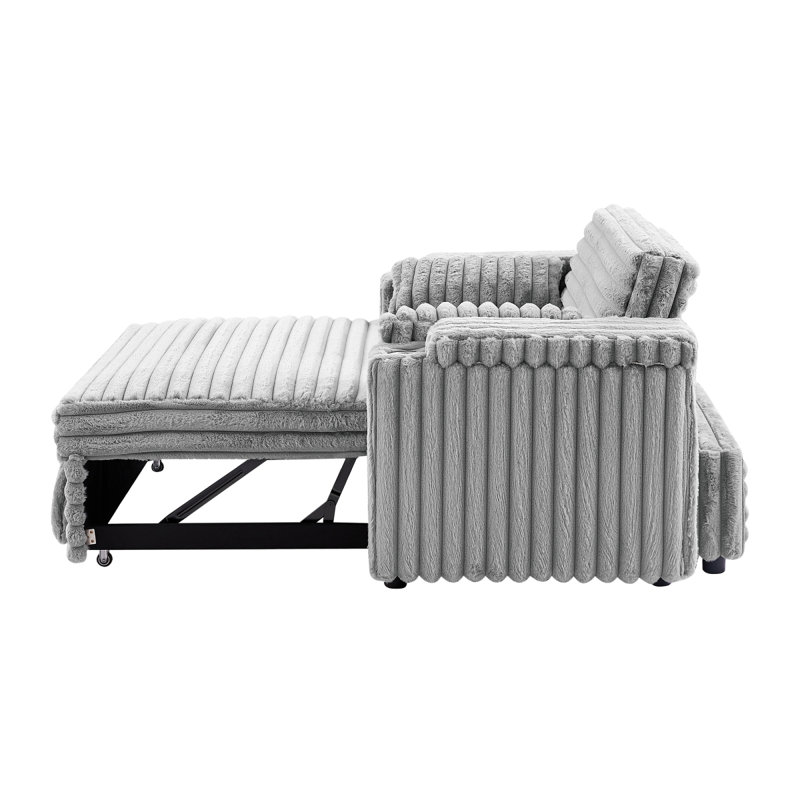 Canapé-lit en velours côtelé gris clair avec lit escamotable, Gris clair
