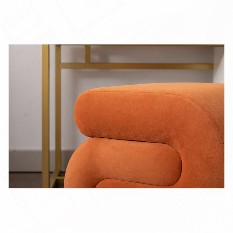 S-shape Ottoman Makeup Stool Footstool, Orange Velvet