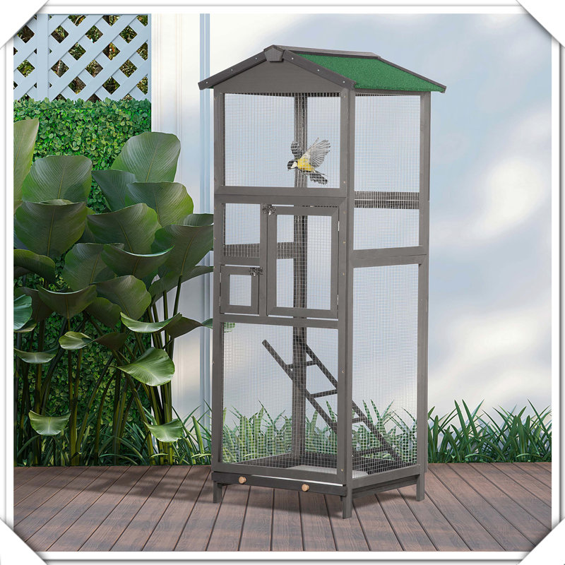 Volière en bois avec cage à oiseaux et plateau coulissant 2 portes