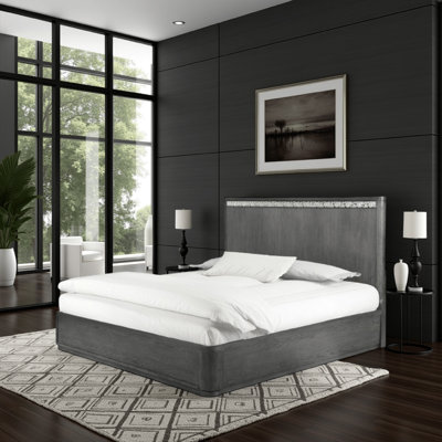 Zoko Bed With Panel Style Headboard, Chrome, Ash Gray Solid Wood
