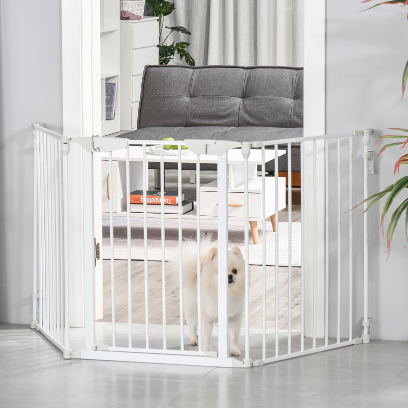 Pet Safety Gate 3 Panels Playpen Metal Fence with Walk Through Door White