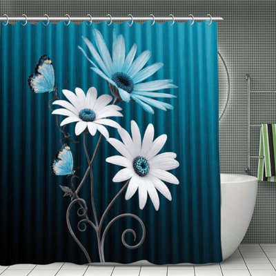 Rideaux de douche papillons bleus et blancs 71 x 71