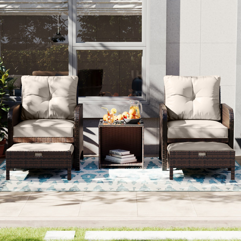 5 Pieces Outdoor Patio Chairs Set,PE Wicker Conversation Furniture with Cushions,Coffee Table,Beige, Beige